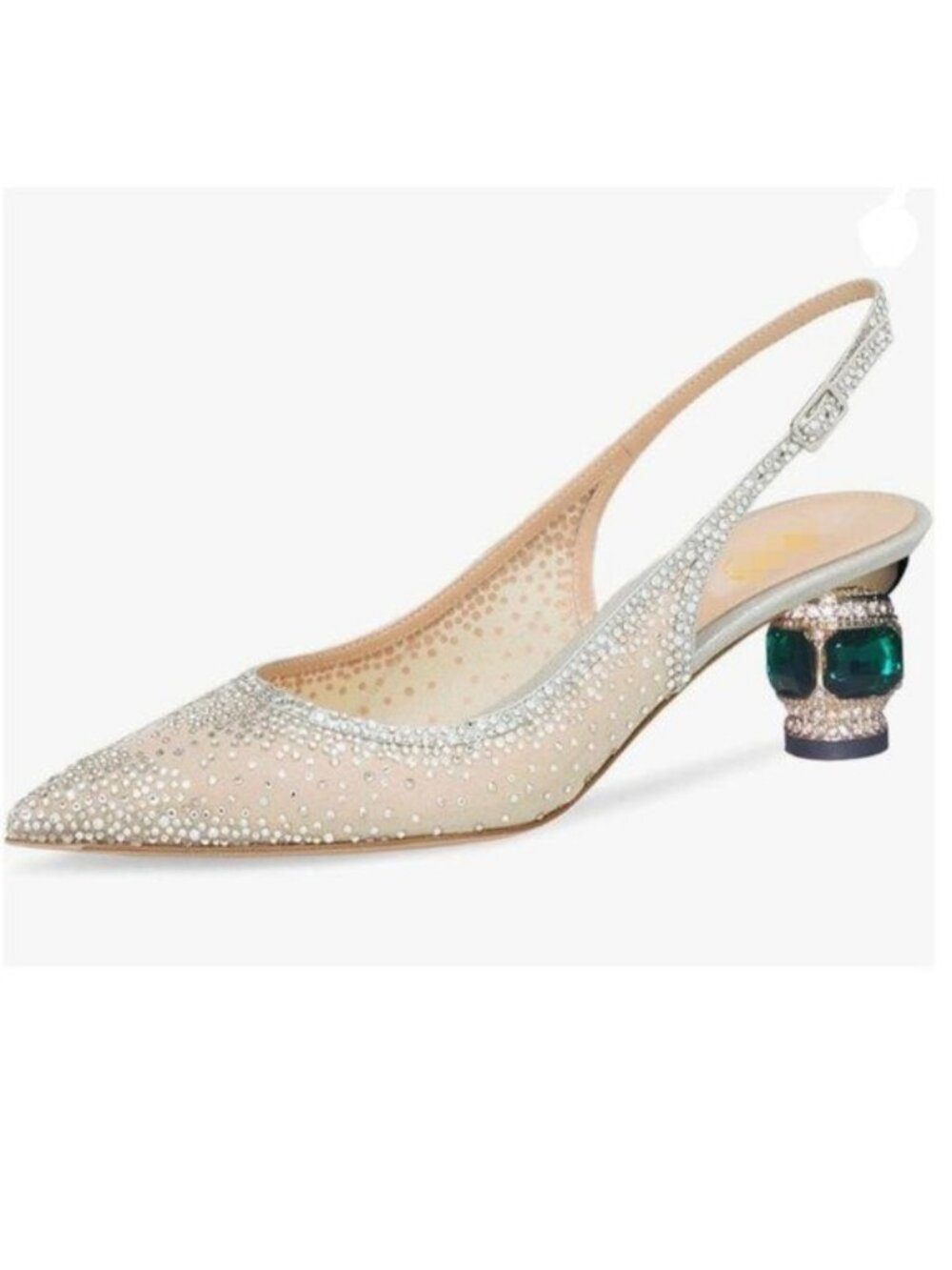 Silver Crystal Studded Slingback Chunky Rhinestone Sandals Pointed Toe Shoes